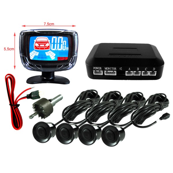 Priartėjimo daviklis 4 vnt. juodas + LCD ekranas Priartėjimo daviklis 4 vnt. juodas + LCD ekranas