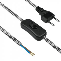 Laidas su šakute+jung 2x0.75mm 2.5m audinys juod-b