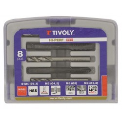 Stiegiklių + grąžtų rinkinys M4-M8, HSS Half-box