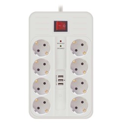 Ilgiklis su USB 8v 1.5m s/ž, s/j +3USB  baltas TP