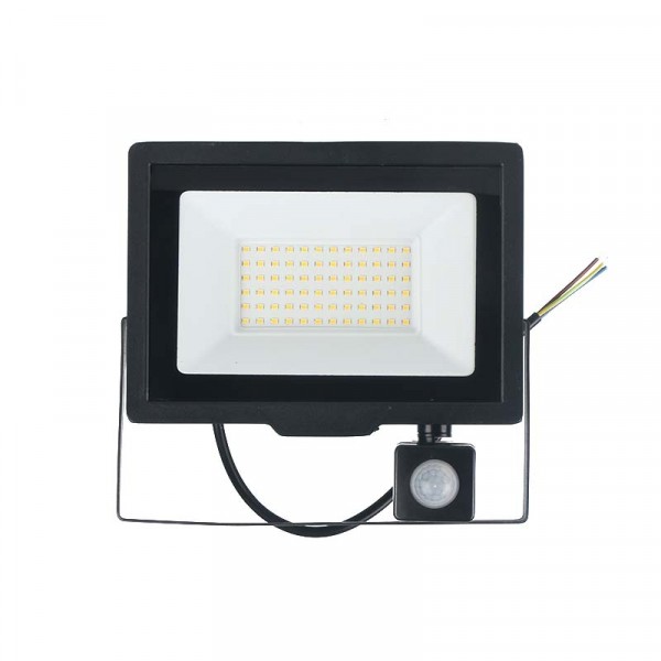 50W LED prož.4000K/>100Lm/W juod. IP65+PIR 3m.gar.