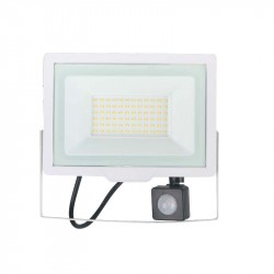  50W LED prož.4000K/>100Lm/W balt. IP65+PIR 3m.gar