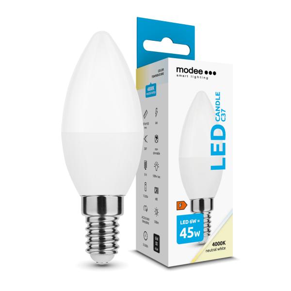 LED lempa E14 6W 4000K C37 550Lm žv. mat. 5 metai LED lempa E14 6W 4000K C37 550Lm žv. mat. 5 metai