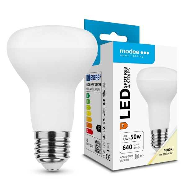 LED lempa E27 R63 7.3W 4000K 640Lm  110* Spot 5m
