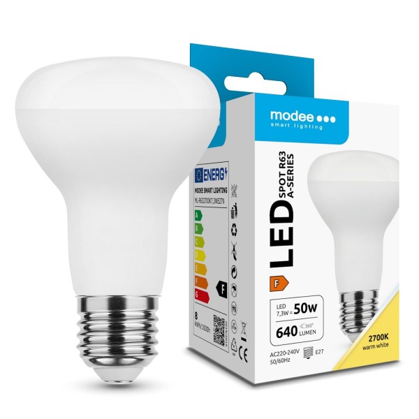 LED lempa E27 R63 7.3W 2700K 640Lm  110* Spot 5m