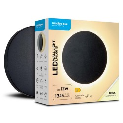 LED šv sienai 12W 4000K 1345lm Ø160x60mm IP65 juod