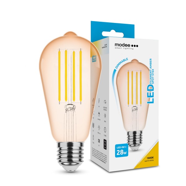 LED lempa E27 4W 1800K ST64 360Lm dim Amb Filam 5m