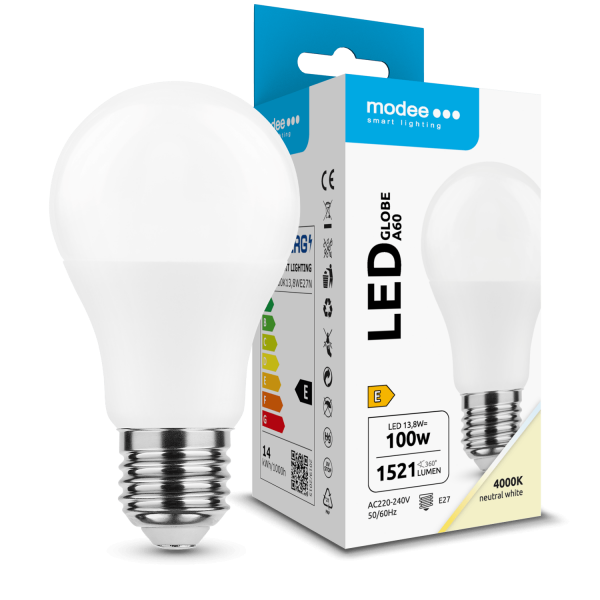 LED lempa E27 13.8W 4000K 1521lm A60 110Lm/W 5m