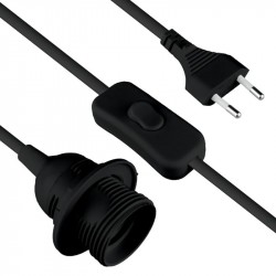 Lempos lizdas E27 su 2m 2x0,75 laidu ir jung juod