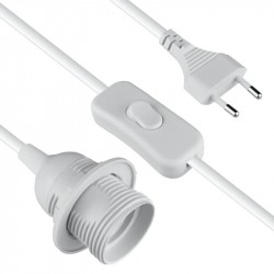 Lempos lizdas E27 su 2m 2x0,75 laidu ir jung balt