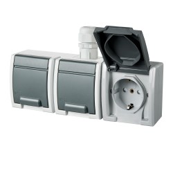 Lizdas 3vt.schuko IP65 230x81x56mm /3 Aquant